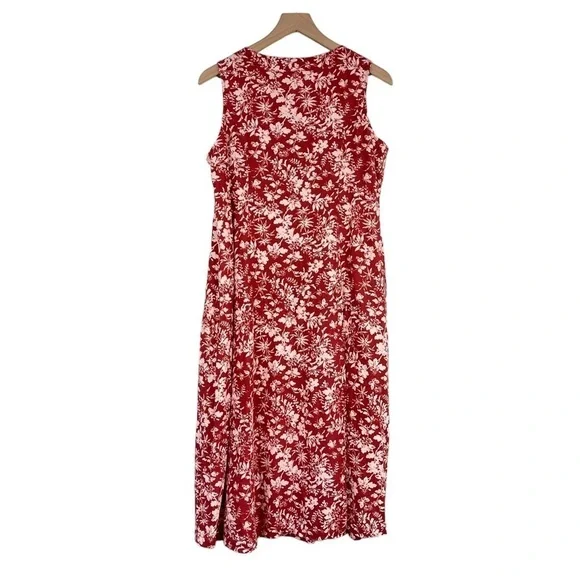 Chadwicks of Boston Dress Medium PETITE Red Floral Print Washable Linen Midi - Picture 6 of 9